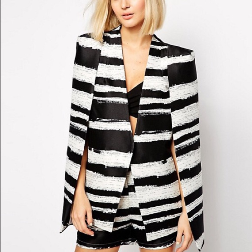 B&W Distorted Stripe Cape Blazer ONEDAYSALE